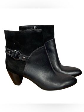 Naturalizer Black Leather Suede Ankle Booties Heels Side Zip Round Toe Sz 7